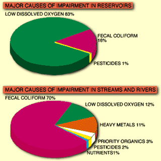 Two pie charts showing major causes of impairment
